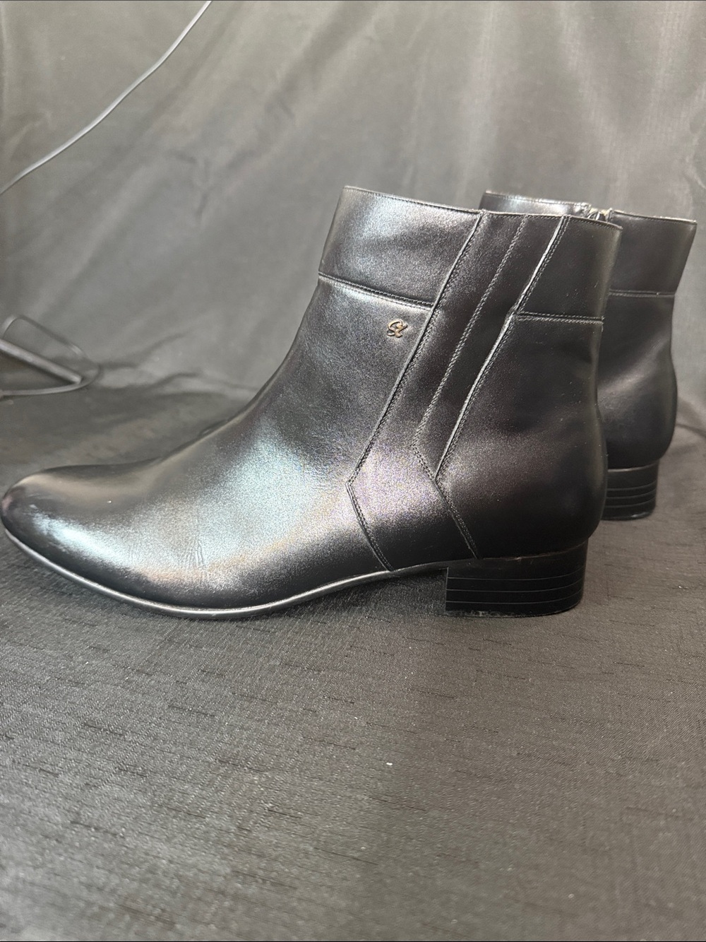 Men's Black Leather Ankle Boots with Subtle Logo Size 12 E Dress Shoes